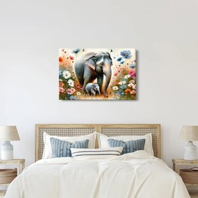 Obraz - Slonia mama, akvarel (90x60 cm)