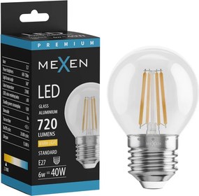 Mexen Vintis, LED filamentová žiarovka E27, G45, 6 W, teplá biela 2700K, číra, L156-E27-0627-00