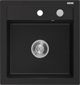 Mexen Vito Granitový kuchynský drez 1-komorový 520 x 490 mm, čierny, sifón chróm - 6503521000-77