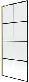 Mexen Next L, 1-krídlová vaňová zástena 80 x 150 cm, 6mm číre sklo-čierny vzor, zlatý matný profil, 895-080-000-03-77-55