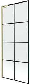 Mexen Next L, 1-krídlová vaňová zástena 80 x 150 cm, 6mm číre sklo-čierny vzor, zlatý matný profil, 895-080-000-03-77-55