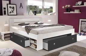 Posteľ s nočnými stolikmi Stefan 140x200 cm, biela/grafit