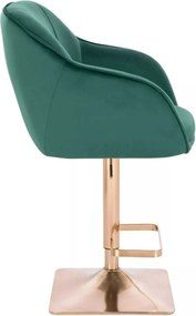LuxuryForm DESIGN Barová stolička AVOLA VELUR na zlatej hranatej podstave - zelená