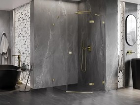 Mexen Lunar, päťuholníkový sprchový kút s pravým sklonom 80 x 100 cm, 8mm číre sklo, zlatý matný profil, 831-080P-100L-55-00-P