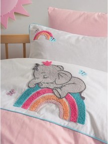 Biele/ružové bavlnené detské obliečky do postieľky s plachtou/4-dielne 100x150 cm Lucky – Mijolnir