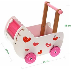 EcoToys Drevené chodítko Kočík, ružová-biela, 2150
