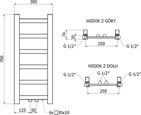 Mexen Bolt, vykurovacie teleso 700 x 300 mm, 141 W, spodné a stredové, čierna, W126-0700-300-00-70