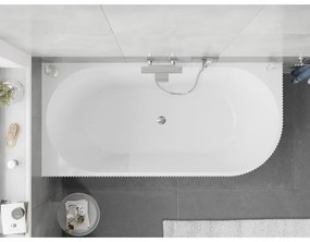 Mexen Silo, rohová voľne stojaca ryhovaná vaňa, ľavá, 170 x 80 cm, biela-čierna, chrómový prepad, 52891708075L-01