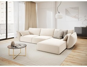 Béžová zamatová rohová pohovka (pravý roh/s leňoškou) Vanda – Mazzini Sofas