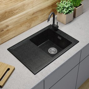 Gamma Design 7050, 1-komorový granitový drez 700x480x205 mm, čierna so zlatými bodmi, GMA-ZLE000131