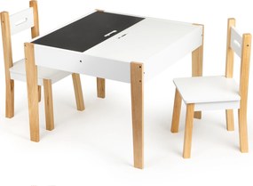 Detský stôl s 2 stoličkami ECOTOYS – skandinávska súprava s úložným priestorom a tabuľou