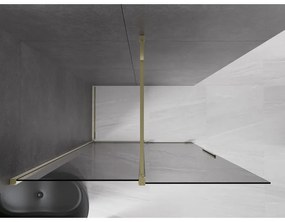 Mexen Velar, sprchová zástena s posuvnými dverami Walk-in 160 x 200 cm, 8mm šedé sklo, zlatá lesklá, 871-160-000-43-50