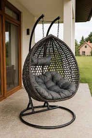 Závesné ratanové hojdacie dvojkreslo VIRGINIA čierne