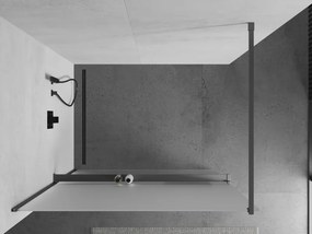 Mexen Kioto+, sprchová zástena Walk-In s poličkou a vešiakom 80 x 200 cm, 8mm sklo námraza, grafitový profil, 800-080-121-95-30