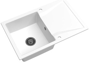 Sink Quality Obsidian, kuchynský granitový drez 790x500x210 mm + čierny sifón, biela, SKQ-OBS.W.1KDO.XB