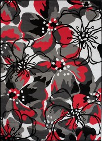 Kusový koberec MAYA Flowers - červený/sivý