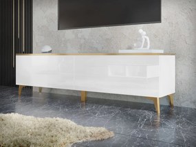 TV skrinka/stolík Opuncia 2D (biela + biela lesklá + zlatá). Vlastná spoľahlivá doprava až k Vám domov. 1122783