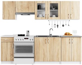 Kuchynská linka LIMA s vitrínou 2.4 m biela / dub sonoma