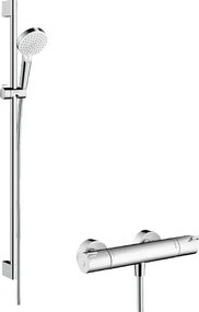 Hansgrohe Crometta, Vario sprchová súprava na stenu s termostatom Ecostat 1001 CL a sprchovou tyčou 90 cm, biela/chrómová, HAN-27813400