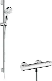 Hansgrohe Crometta, Vario sprchová súprava na stenu s termostatom Ecostat 1001 CL a sprchovou tyčou 90 cm, biela/chrómová, HAN-27813400