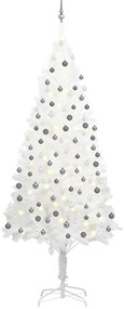 Umelý vianočný stromček s LED a súpravou gulí biely 240 cm 3077722