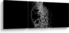 Obraz - Portrét leoparda (s hodinami) (90x30 cm)