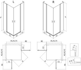 Mexen, Mexen Mist L Duo výklopný sprchový kút 105 x 90 cm, čierny rám - 8A4L-105L-090P-70-70