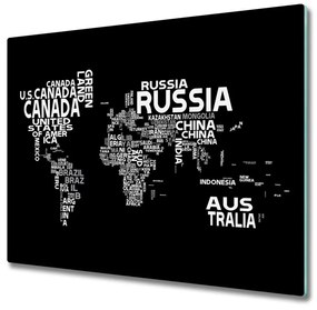 Sklenená doska na krájanie Mapa sveta s titulkami 60x52 cm