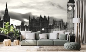 Fototapeta nočný čiernobiely Big Ben v Londýne - 375x250