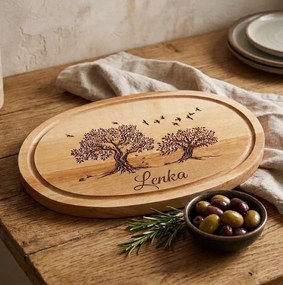 AMADEA Drevená servírovacia doska - podnos oválne stromy, masívne drevo, 30 cm