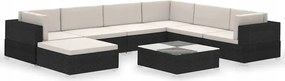 vidaXL 8-dielna sedacia súprava do záhrady, vankúše, Pe ratan, čierna