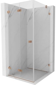 Mexen Lunar-F, skladací sprchový kút ľavý 70 x 70 cm, 8mm číre sklo, profil medená matná, 836-070-070-65-00-L
