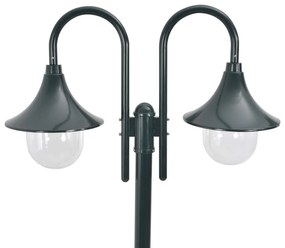 vidaXL Záhradná stĺpová lampa E27 220 cm hliník 2-lampáše tmavozelená