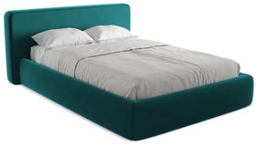 Tyrkysovomodrá čalúnená dvojlôžková posteľ s úložným priestorom s roštom 140x200 cm Kiana – Makamii