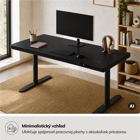 Elektrický písací stôl sit-stand so zásuvkou a bezdrôtovou nabíjačkou Qi čierny, 1400 mm: ELLIS