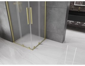 Mexen Velar Duo, sprchový kút s posuvnými dverami 100 x 100 cm, 8mm sklo námraza, zlatá matná, 871-100-100-32-55