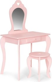 Veľký drevený detský toaletný stolík so zrkadlom pre dievčatá ružový