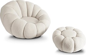 Otáčacie relaxačné kreslo BUONO v krémovej farbe s podnožkou
