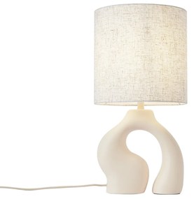 Japandi stolná lampa béžová s ľanovým tienidlom - Dahlia