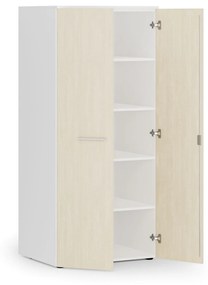 Kancelárska policová skriňa PRIMO WHITE s dverami, 1781 x 800 x 600 mm, biela/breza