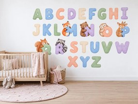 Lesné zvieratká objímajú abecedu textilné nálepky s lesnými zvieratkami na stenu arch 46 x 33 cm