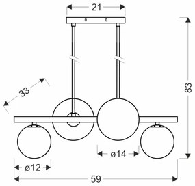 Luster na lanku KAMA 4xG9/28W/230V čierna/dymová čierna