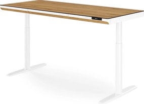 Elektrický písací stôl sit-stand so zásuvkou a bezdrôtovou nabíjačkou Qi biely/zlatý dub, 1600 mm: ELLIS