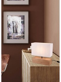 Stolová lampa s textilným tienidlom v bielo-prírodnej farbe (výška 30 cm) Woody – Trio