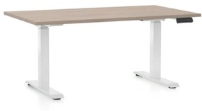 Výškovo nastaviteľný stôl OfficeTech D, 140 x 80 cm, biela podnož, dub