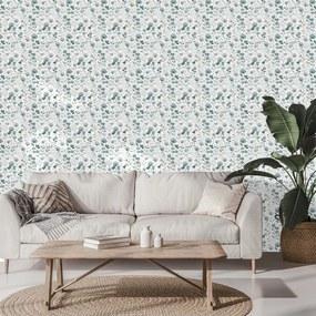 Samolepiaca tapeta jemné modré kvety s listami