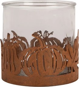 Hrdzavý rustikálny svietnik s tekvicami Pumpkin Tree Rust M - Ø 13*12 cm