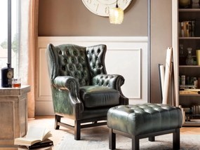 furniture-nabytek.cz - Masívny taburet Chesterfield Kingsfield z pravej kože, zelený – 61×46×43 cm