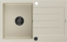 Mexen Bruno, granitový drez 795x495x200 mm, 1-komorový, béžová s čiernym sifónom, 6513791010-69-B
