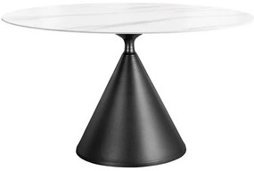 Jedálenský stôl Signature 135 cm čierny kovový rám s doskou v bielom mramorovom vzhľade